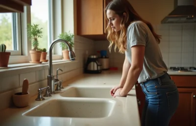 homeowner identifying early warning signs that drain cleaning is needed