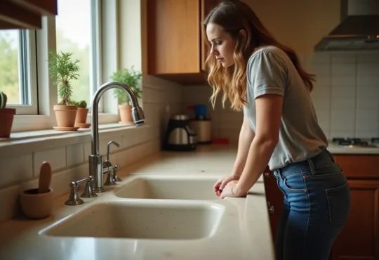 homeowner identifying early warning signs that drain cleaning is needed